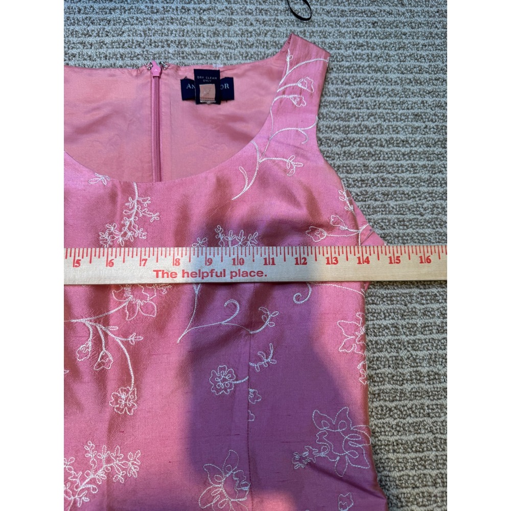 Ann Taylor Petites Pink Embroidered Raw Silk Sheath Dress Floral 2P Sleeveless - Picture 7 of 8